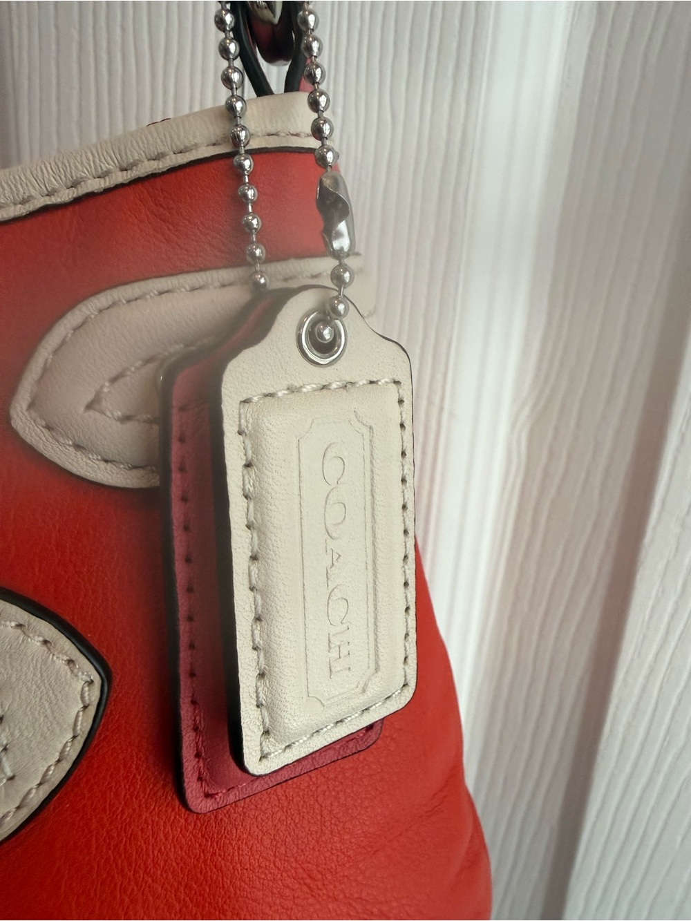 COACH Coral and Cream Leather Shoulder Bag with Silver Hardware - Picture 5 of 9